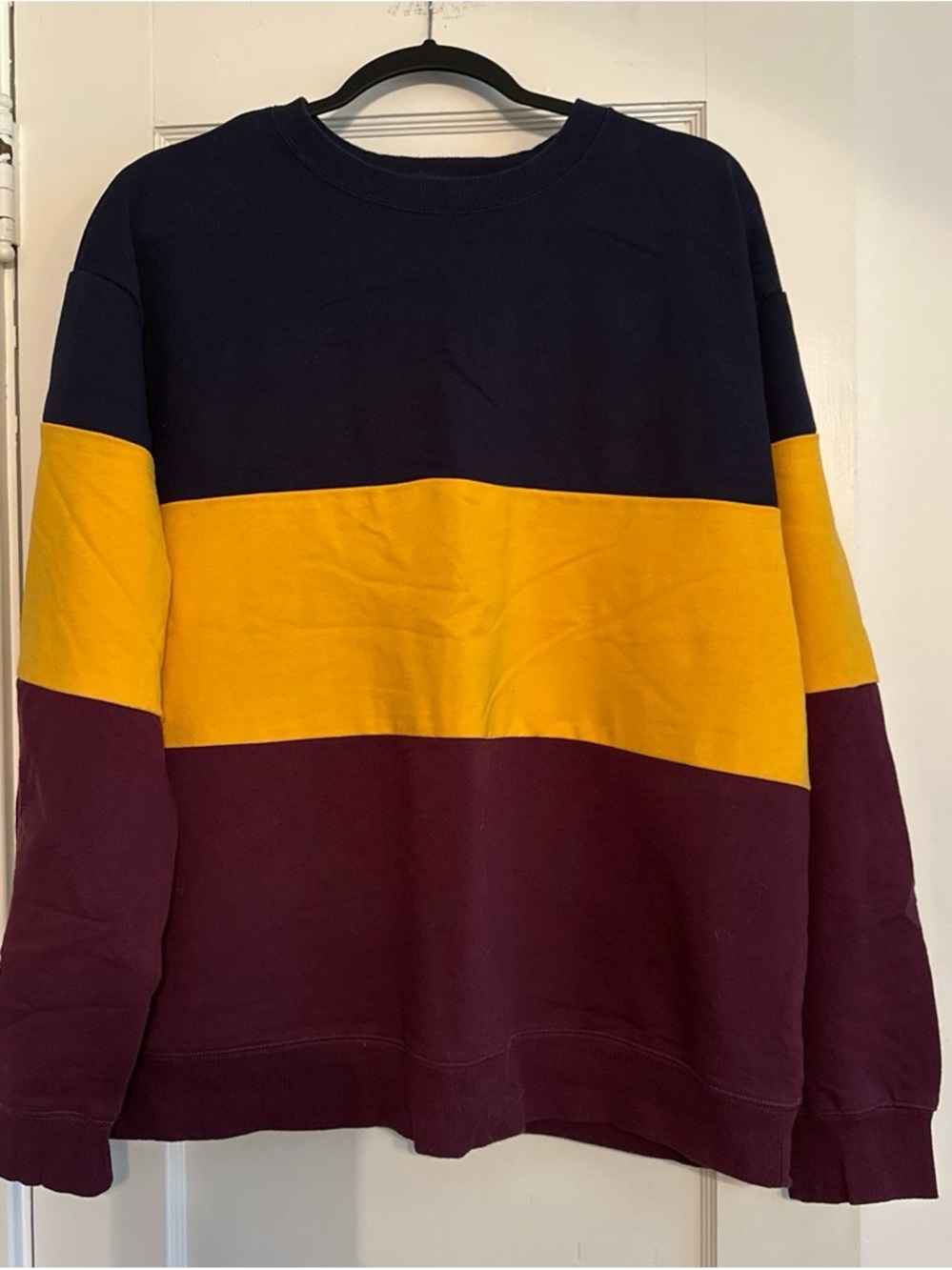 Colorblock Crewneck Sweater - Navy, Gold & Burgundy